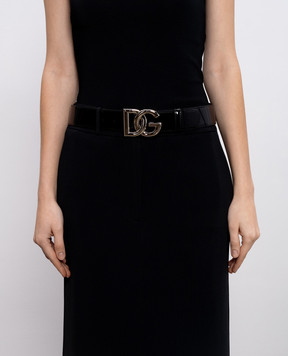 Dolce&Gabbana Black glossy leather belt with metal monogram logo BE1446AI413