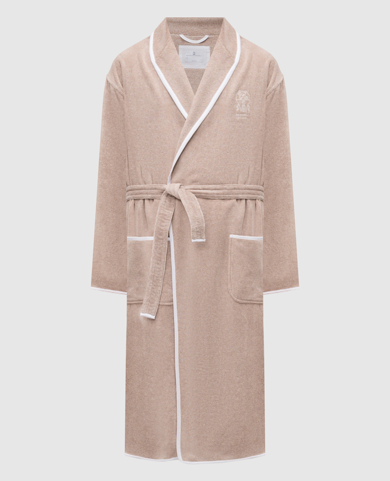 Beige terry robe with embroidered emblem Brunello Cucinelli