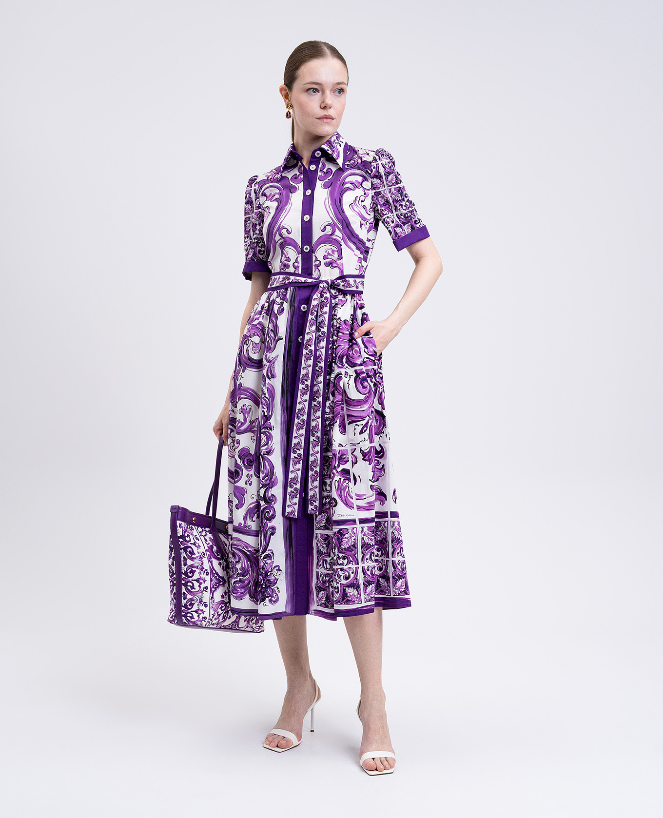 

White printed midi shirt dress Dolce&Gabbana