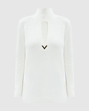 Valentino White turtleneck made of wool with a curved neckline 5B3KC56N8ME
