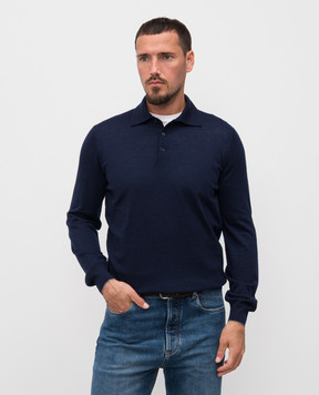 Brunello Cucinelli Blue wool and cashmere long-sleeved polo shirt M2400295