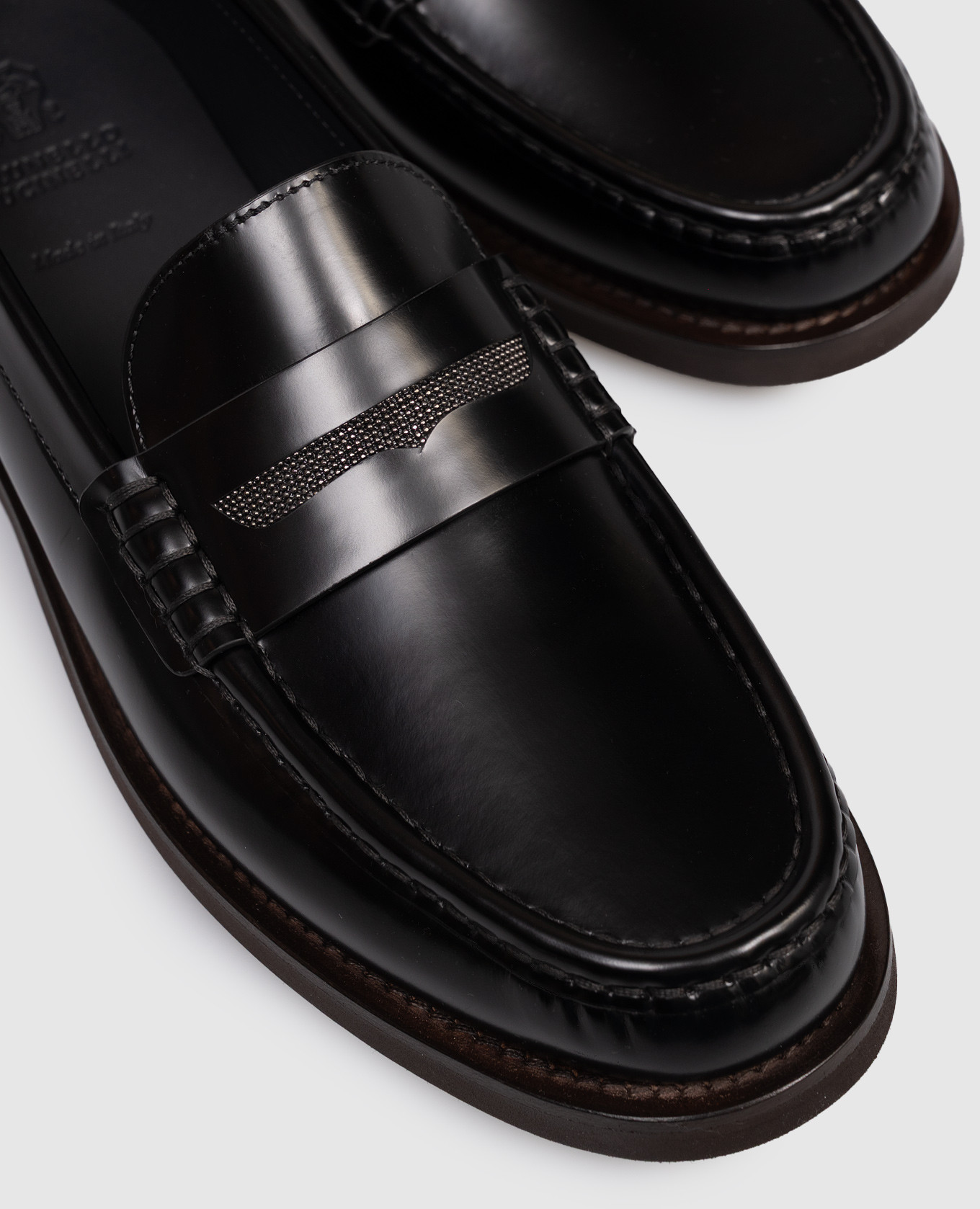 

Black glossy leather loafers with monil chain Brunello Cucinelli