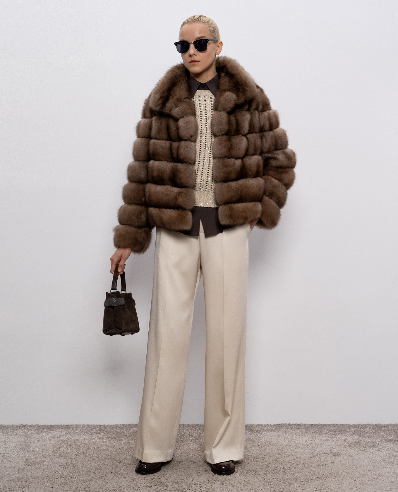 

Beige openwork sweater with wool and cashmere Brunello Cucinelli