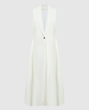 Marc Le Bihan White elongated vest made of linen with a reaper effect 2330