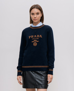 Prada Blue wool and cashmere sweater with logo pattern 24G1Vsh