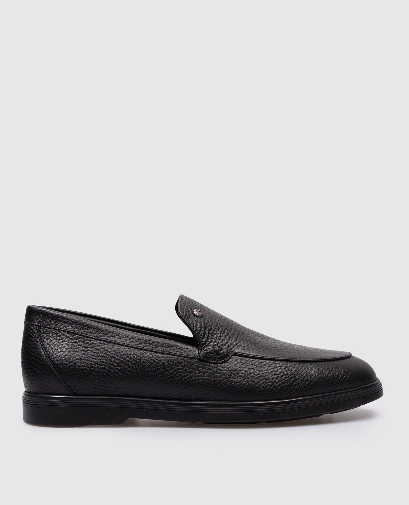 Black leather loafers with logo stefano ricci