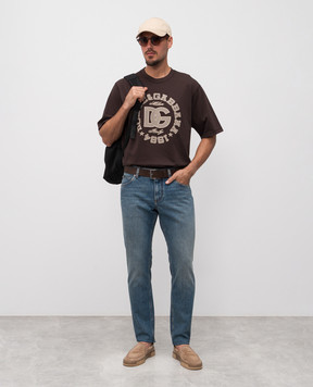 Dolce&Gabbana Brown T-shirt with embroidered logo G8PN9ZG7PFZ