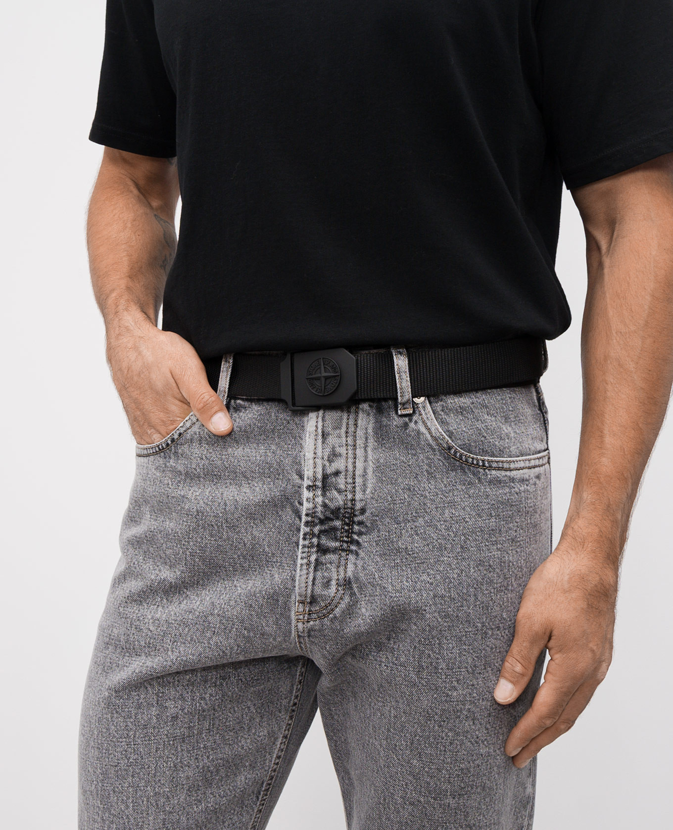 

Black belt with textured emblem Stone Island