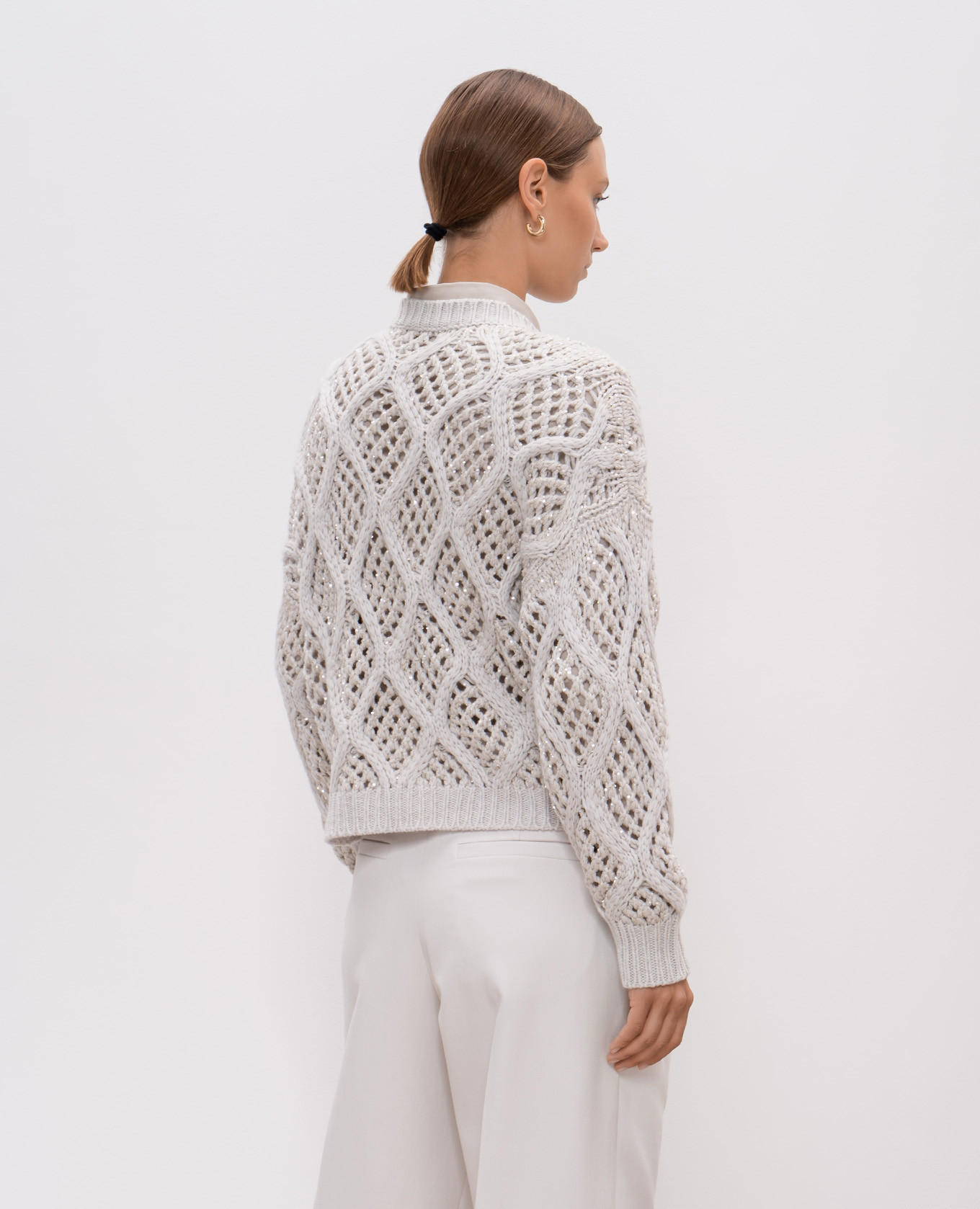 Gray openwork cashmere sweater with sequins Brunello Cucinelli 4