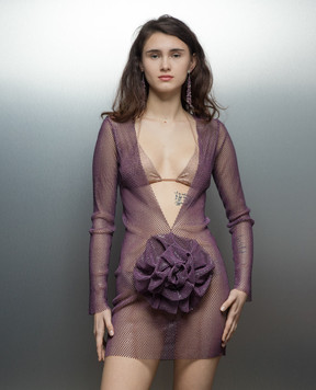 Santa Brands Purple mini dress with crystals and appliqué in the form of a flower MINIDRESSWITHFLOWER