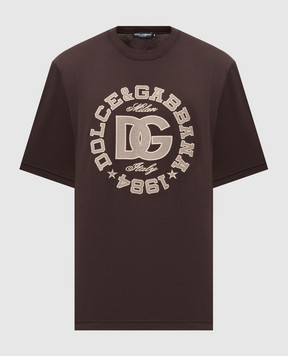 Dolce&Gabbana Brown T-shirt with embroidered logo G8PN9ZG7PFZ