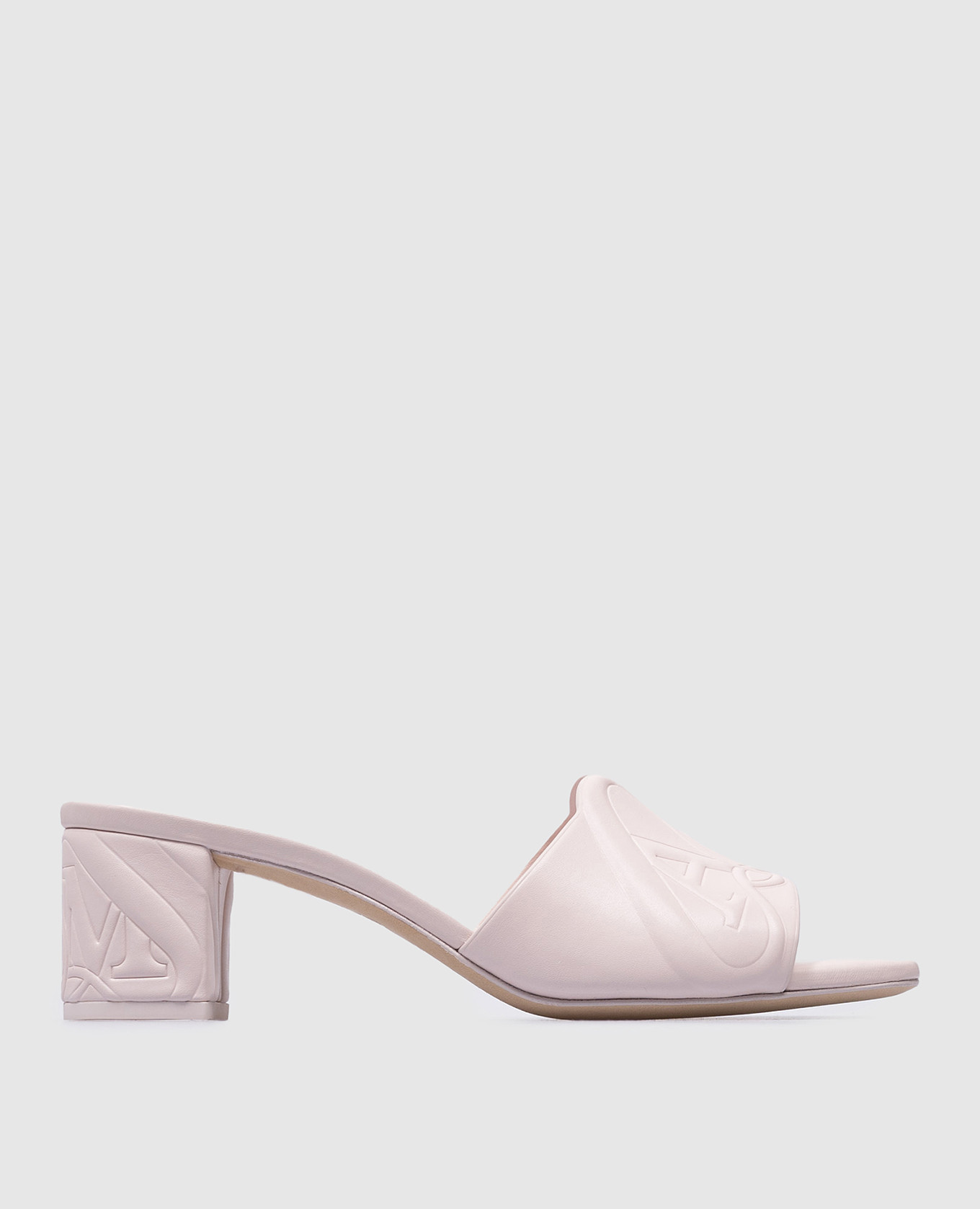 Seal logo embossed mules in pink leather alexander mcqueen