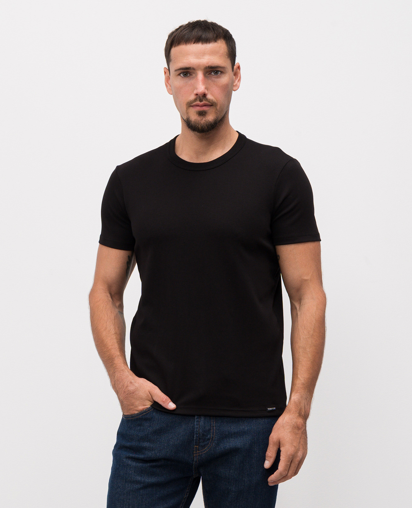 

Black T-shirt with logo patch Tom Ford