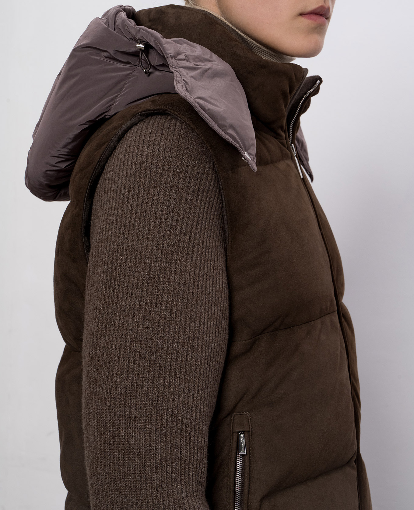 

Brown suede down jacket GHIARA with removable sleeves MooRER