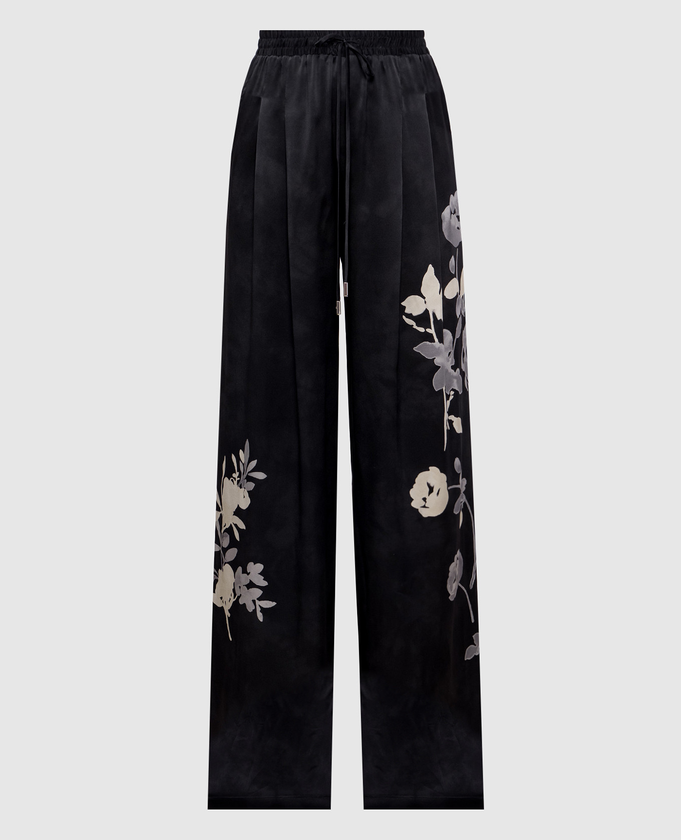Black silk pants with floral print Ermanno Scervino