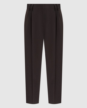 Brunello Cucinelli Brown wool pants with monil chain M0W07P8308