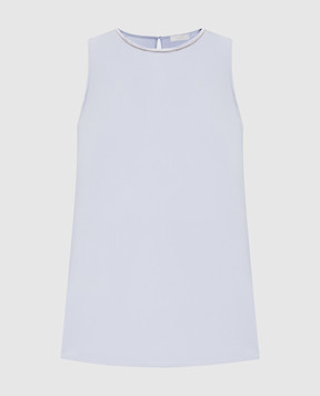 Peserico Blue silk top with monil chain A08893D02372