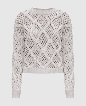 Brunello Cucinelli Gray openwork cashmere sweater with sequins M52374310