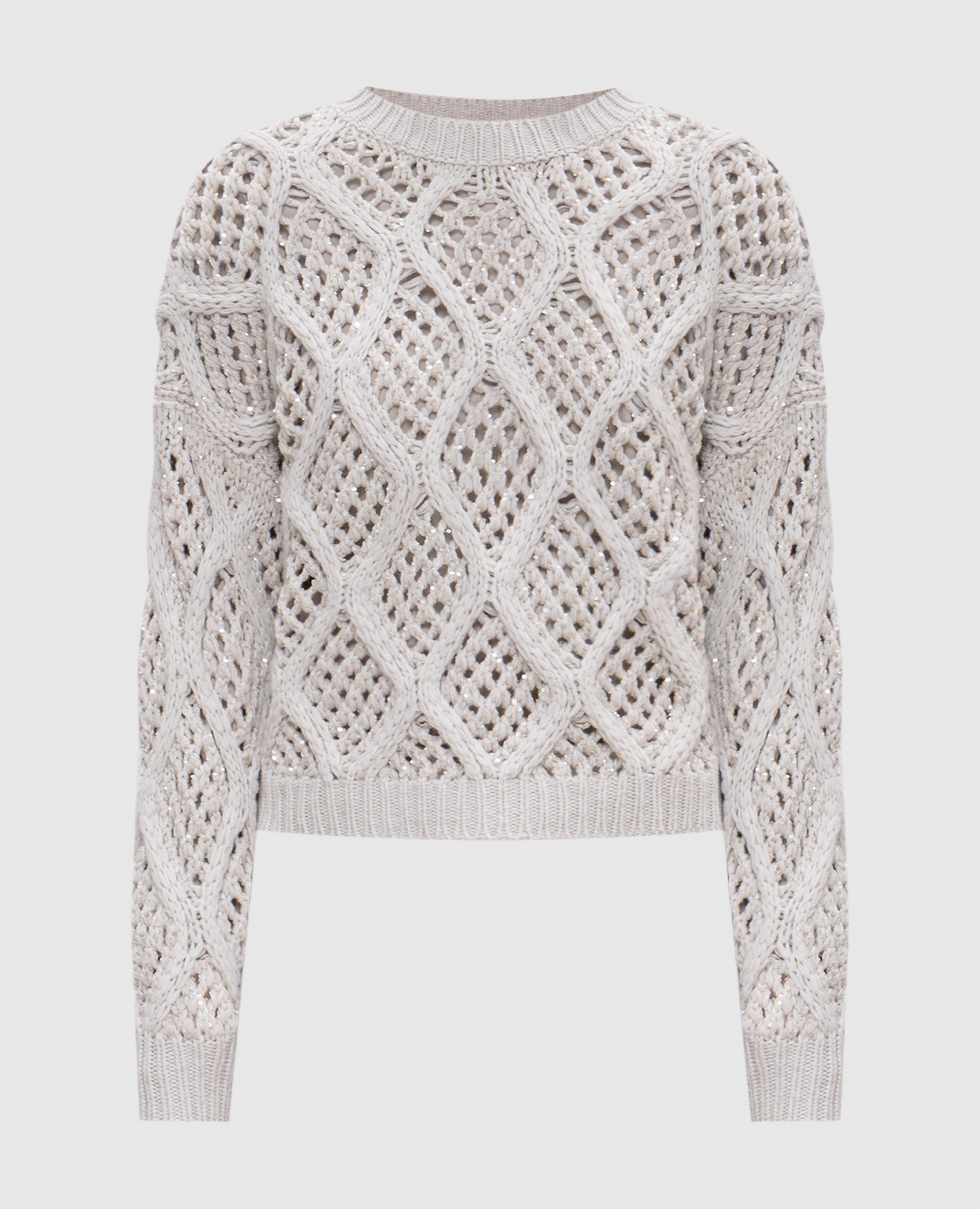 Gray openwork cashmere sweater with sequins brunello cucinelli