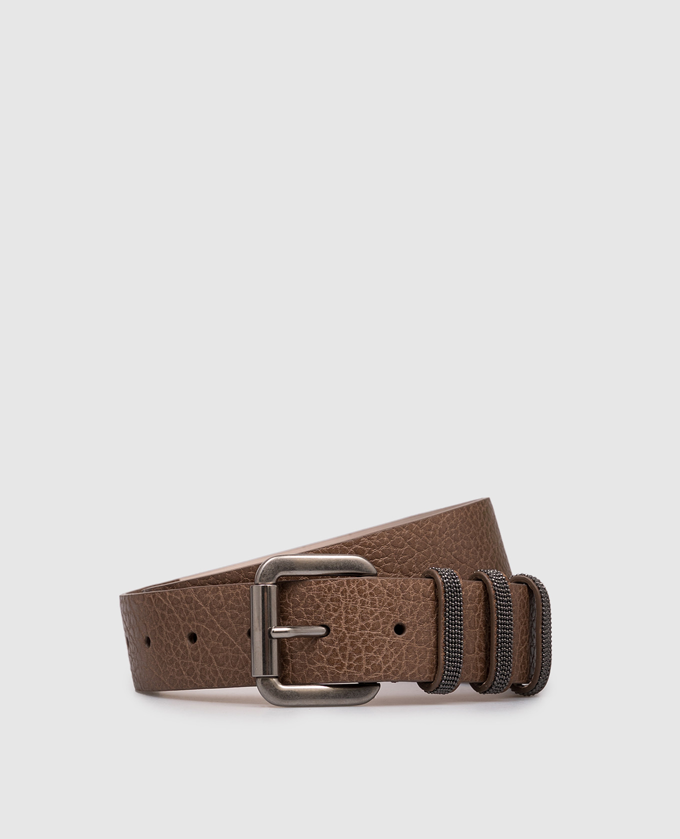 Brown leather belt with monil chain Brunello Cucinelli