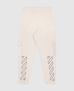 Off-White Children's beige jogger pants with logo print OBCH005S25FLE001