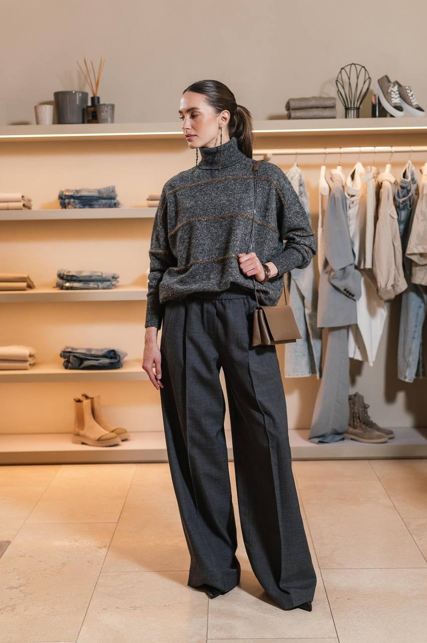 

Gray wool trousers with leather logo Brunello Cucinelli, Grey