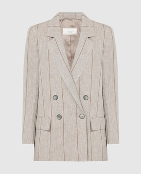Peserico Brown double-breasted striped linen jacket S0139706744