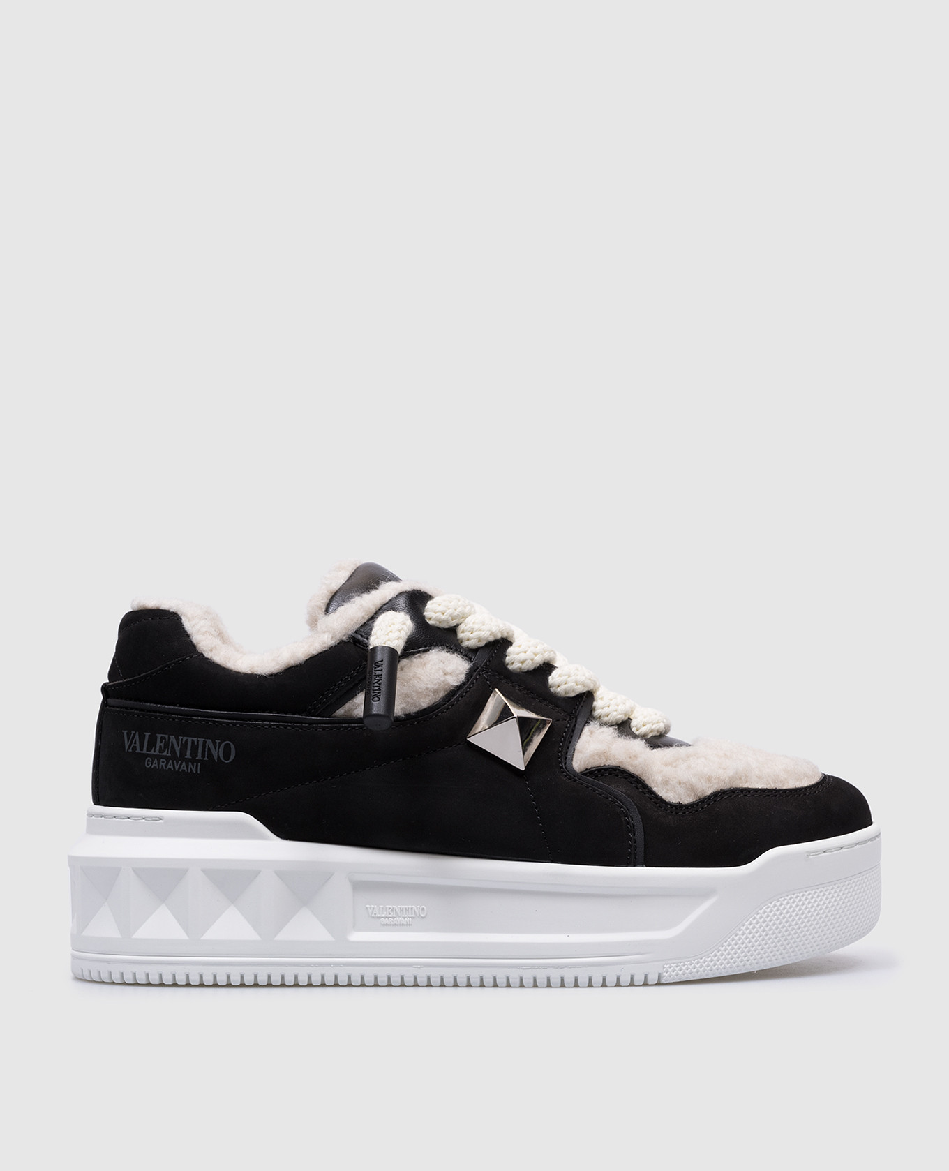Black sneakers one stud xl made of nubuck on fur valentino
