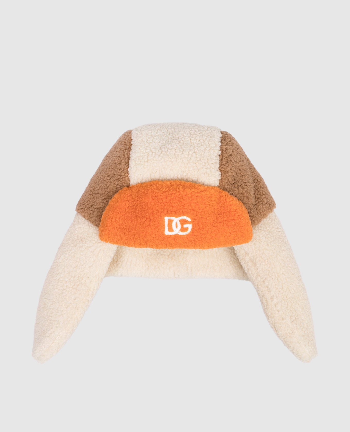 Children&#39;s beige earflap hat with DG monogram embroidery Dolce&Gabbana