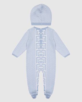 Balmain Children's blue set of overalls and a hat with cashmere BVB58AZ231219