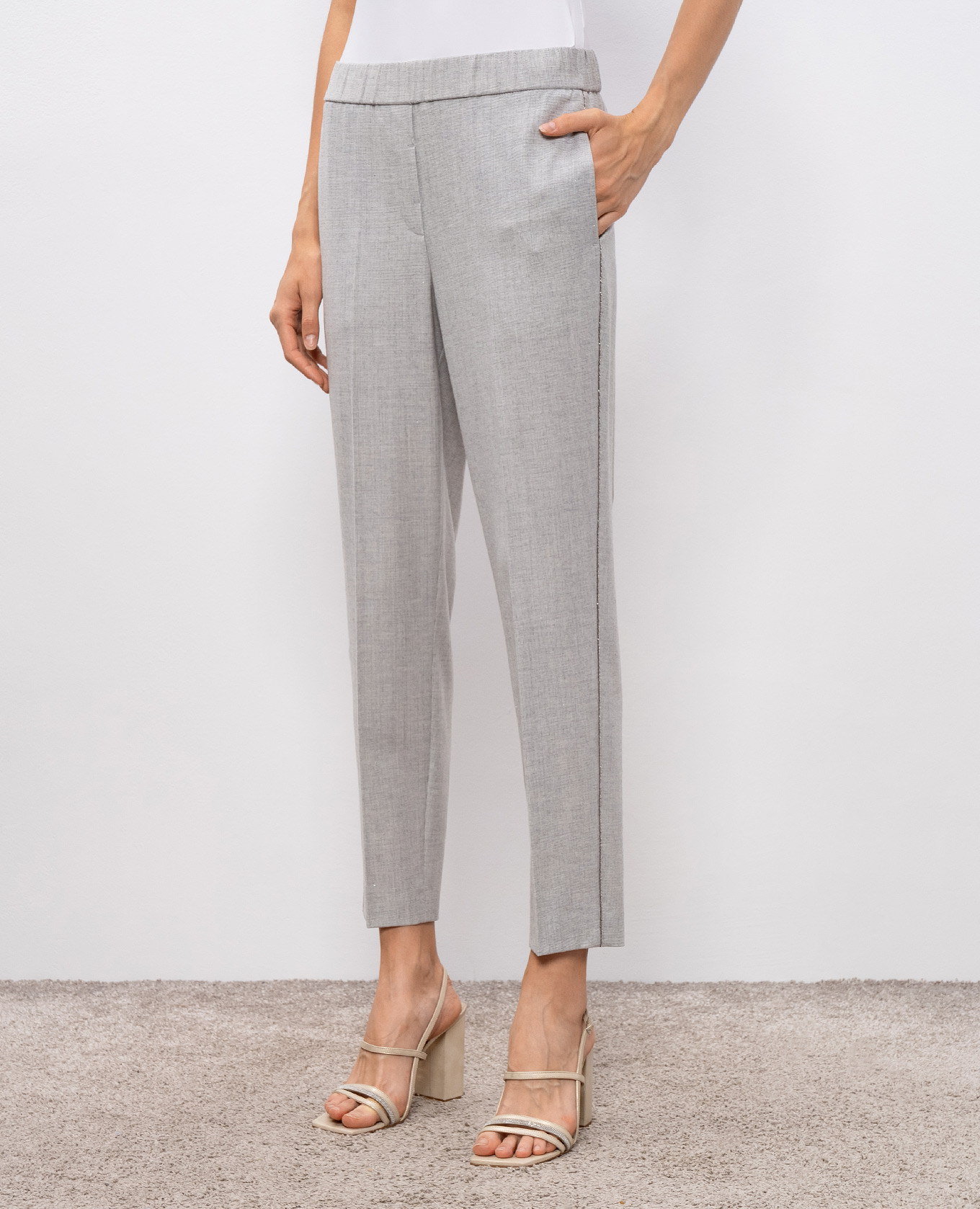 Gray wool pants with monil chain Peserico 3