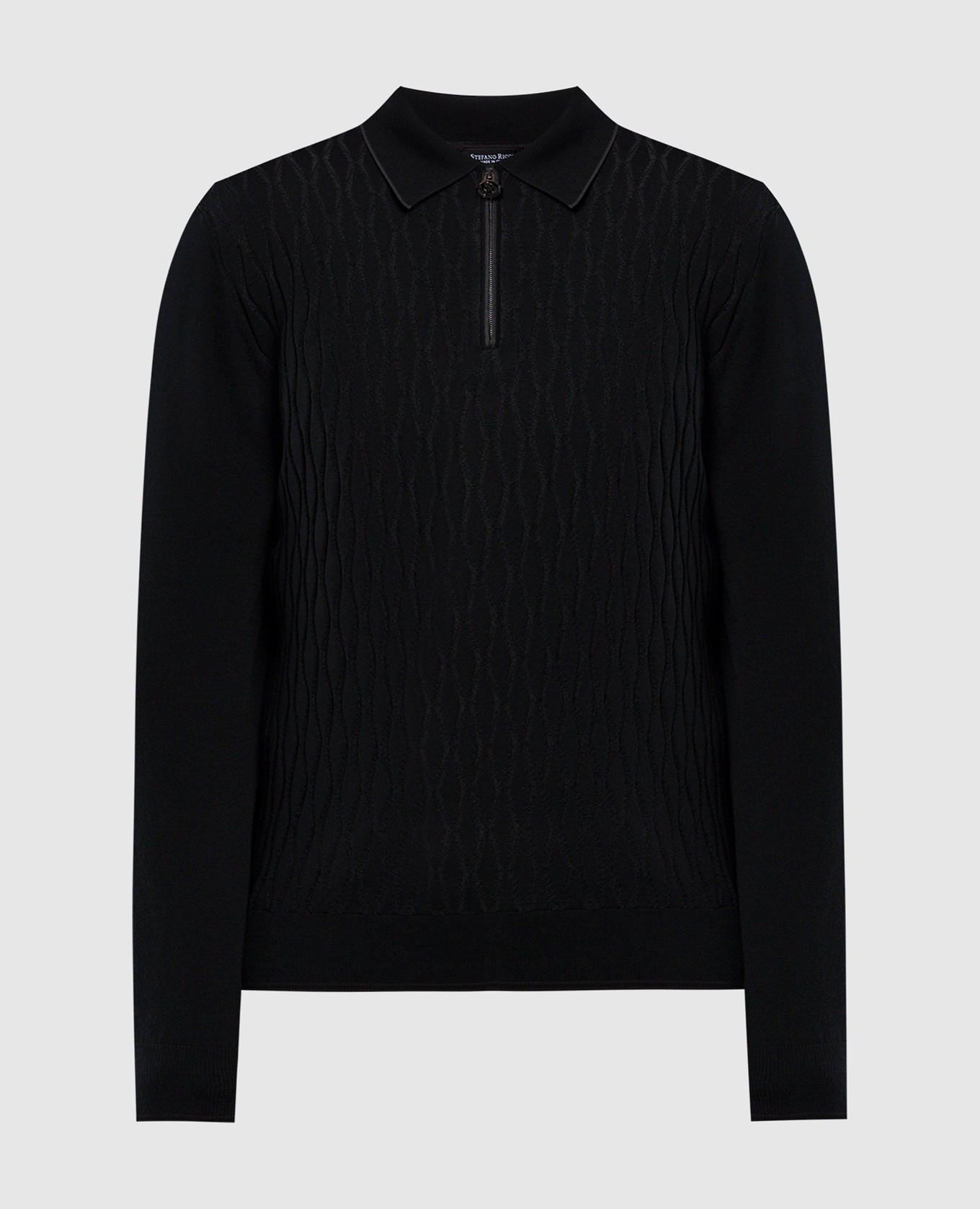

Black wool and silk polo with metallic logo Stefano Ricci