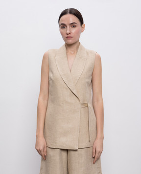 Peserico Beige double-breasted vest with linen S0300302140