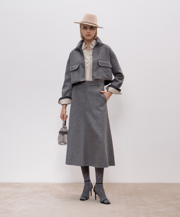 Brunello Cucinelli - Midi gray skirt made of wool MD565G3697