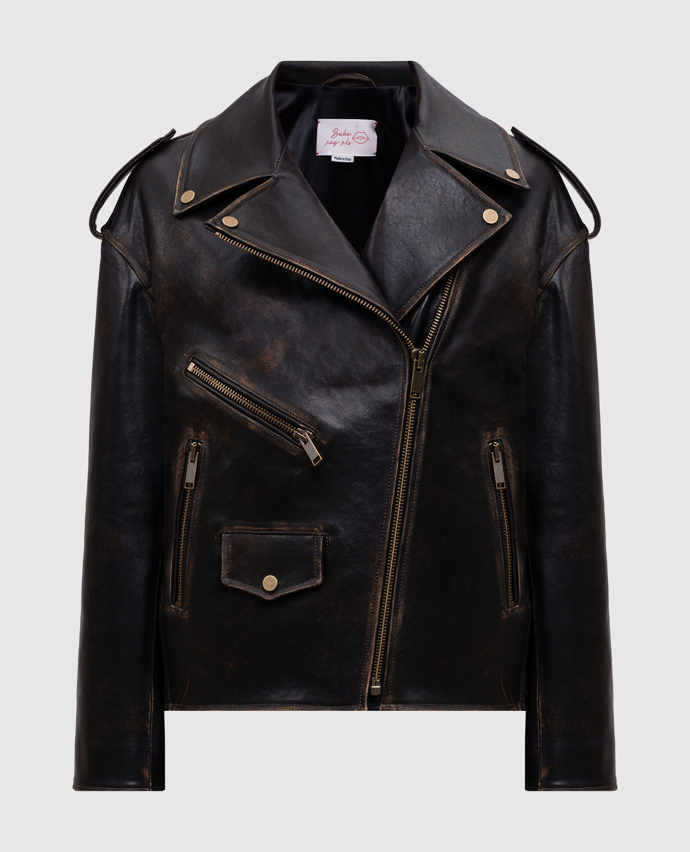 

Brown leather jacket with vintage effect Babe Pay Pls