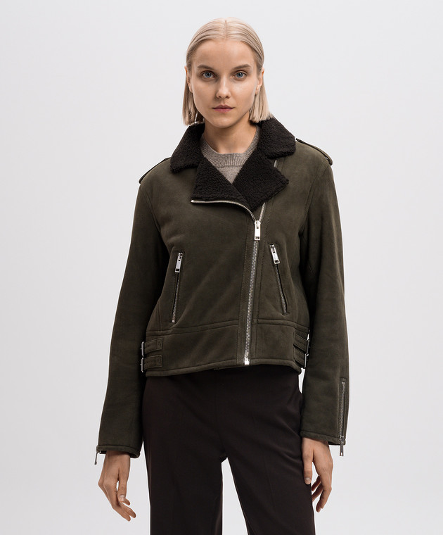 Yves Salomon Green short sheepskin coat in the style of a cowhide 25WYV60255MSCP image 3