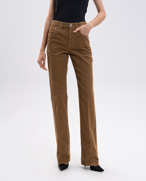 Saint Laurent Brown corduroy pants with logo patch 705103Y29IA