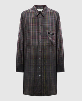 Palm Angels Green check shirt dress PWDG002F24FAB003