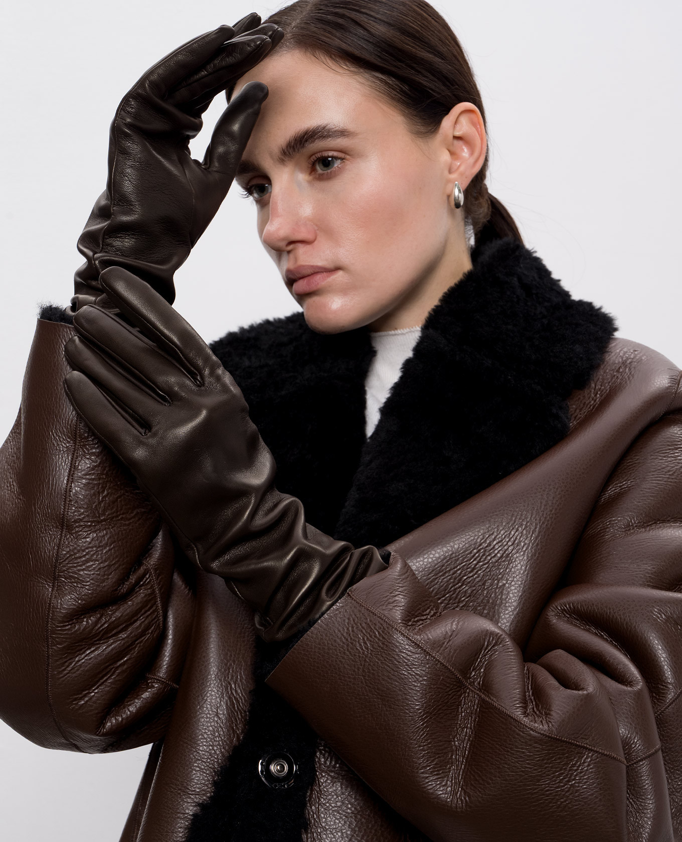 

Brown leather long gloves Babe Pay Pls