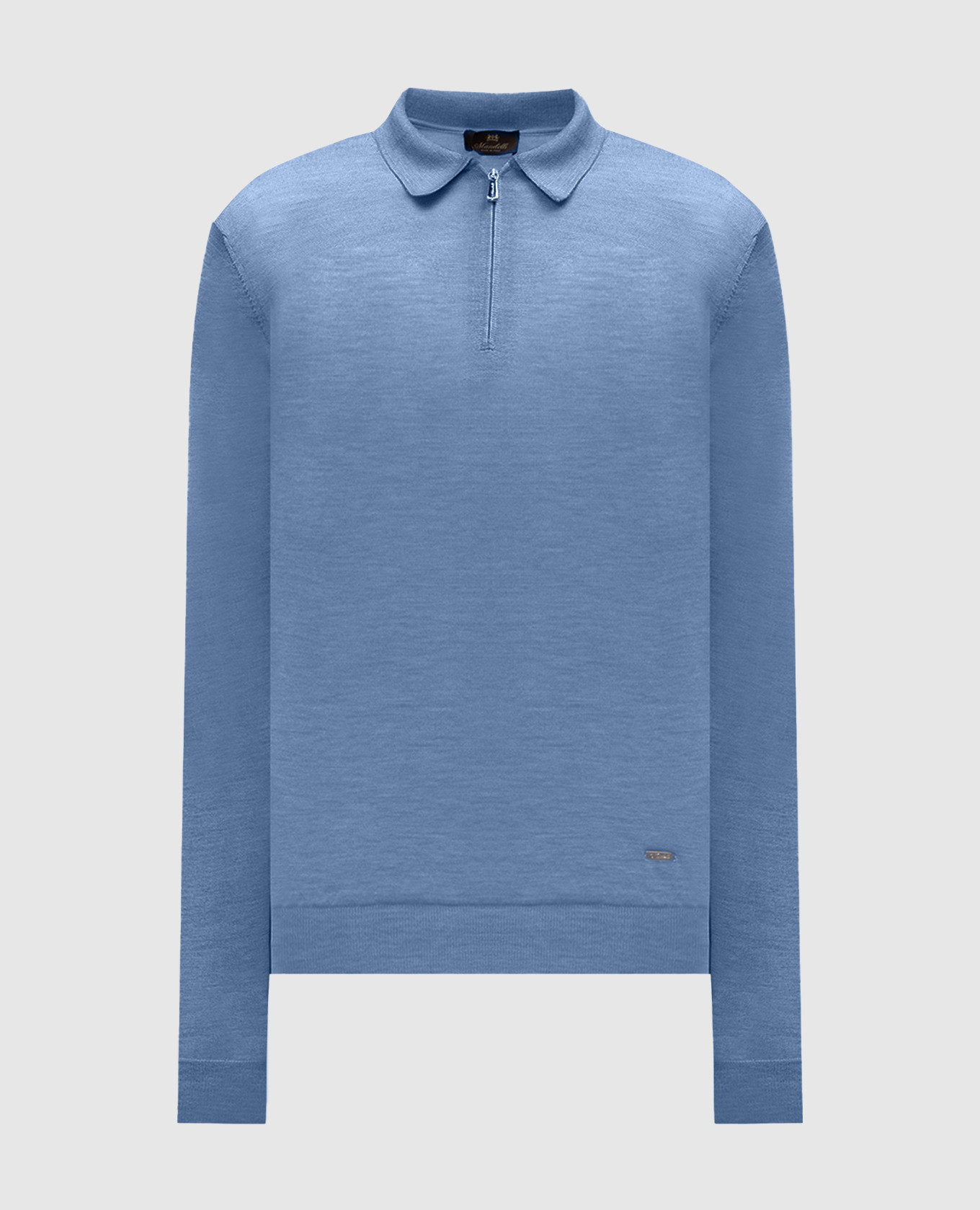 

Blue wool and silk polo with metallic logo Enrico Mandelli, Light blue
