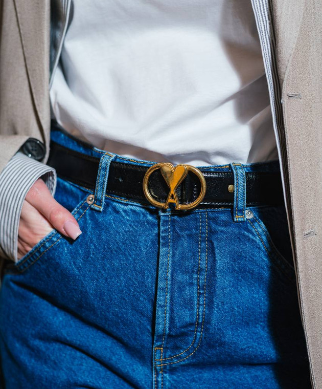 Ami Paris - Black leather belt with metal Ami de Coeur