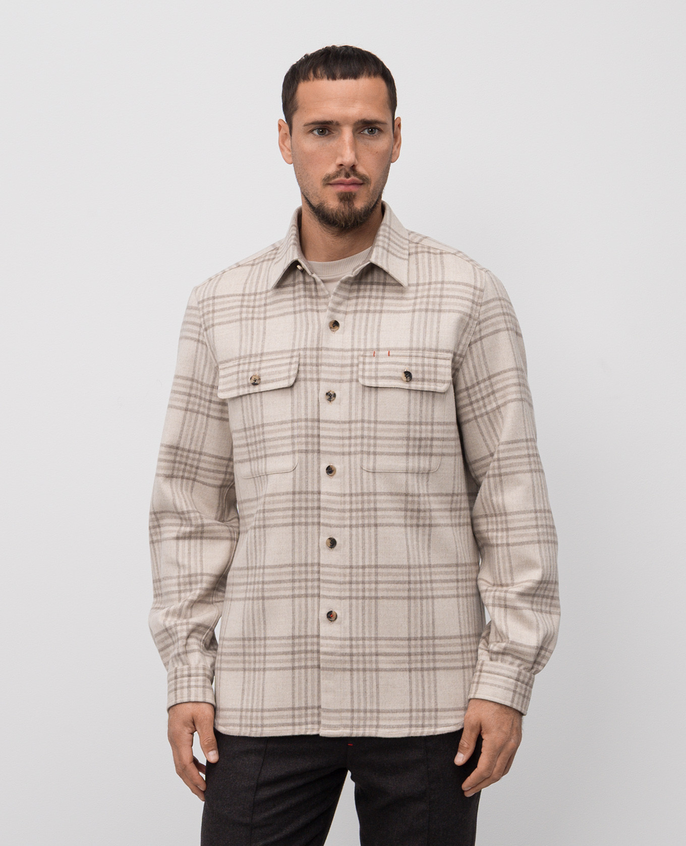 

Beige wool check shirt ISAIA