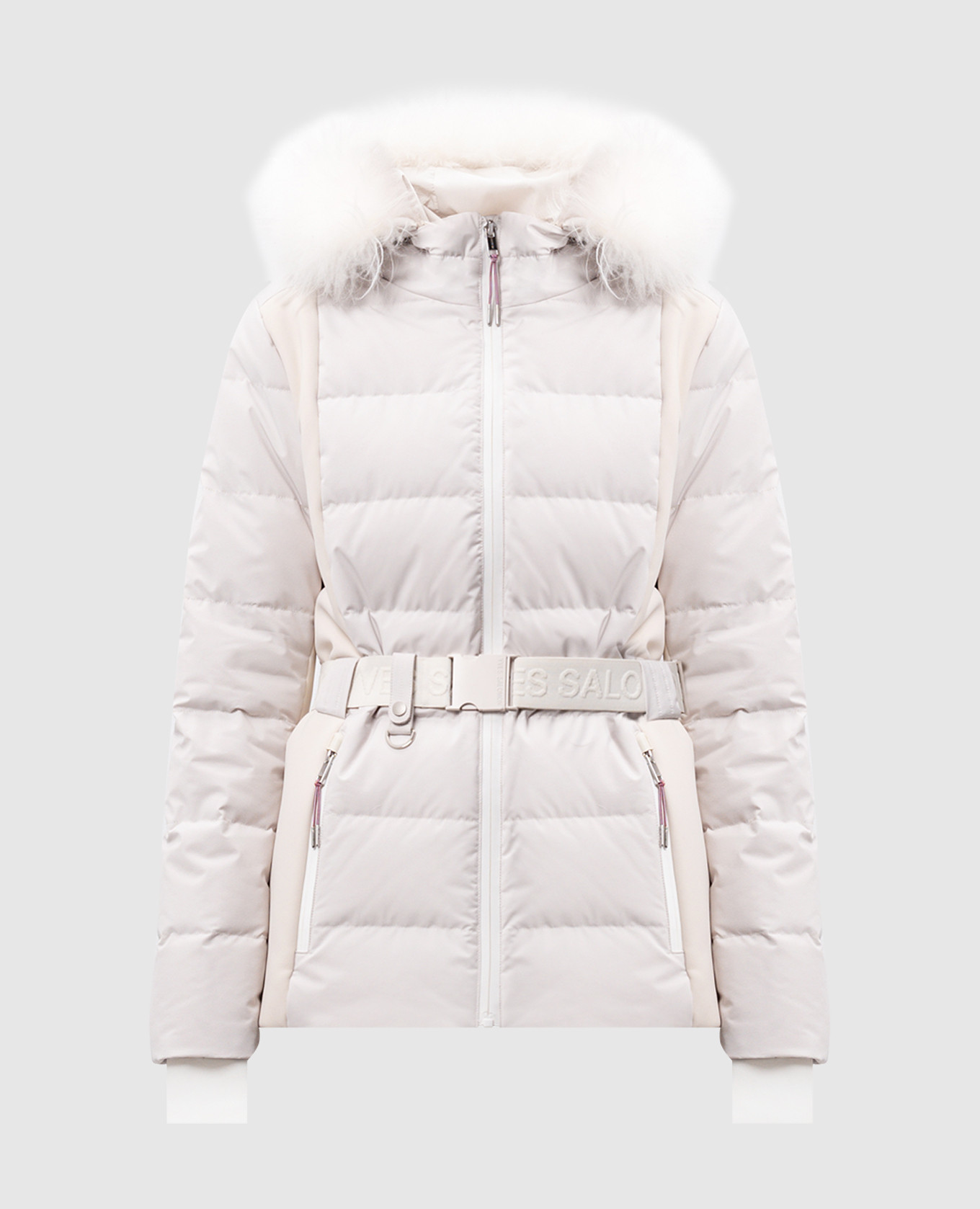 

White down jacket with fur and logo Yves Salomon SKI