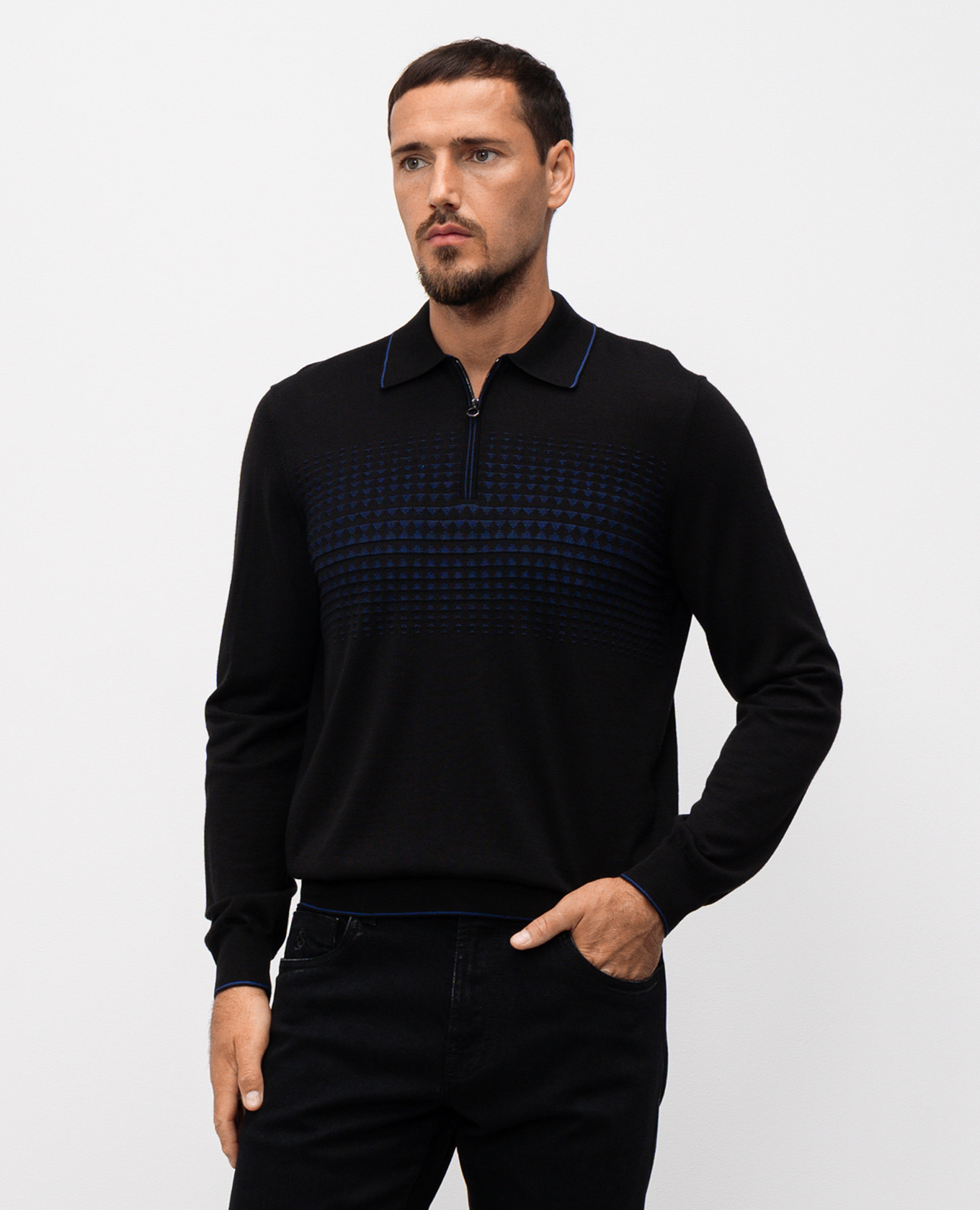 

Black wool, cashmere and silk polo with pattern Stefano Ricci