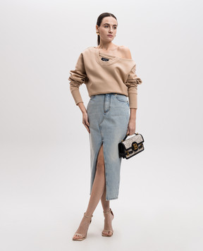 Balmain Beige sweatshirt with logo patch EF1HU301JJ69