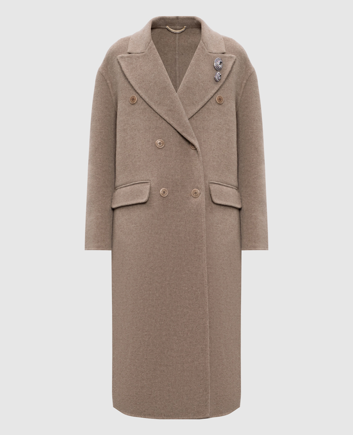 Beige double-breasted wool and cashmere coat Ermanno Scervino