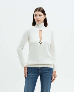 Valentino White turtleneck made of wool with a curved neckline 5B3KC56N8ME