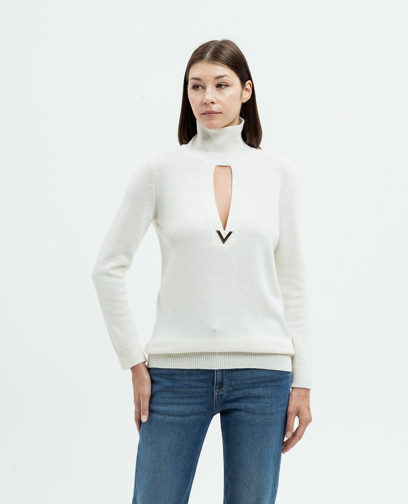 

White turtleneck made of wool with a curved neckline Valentino