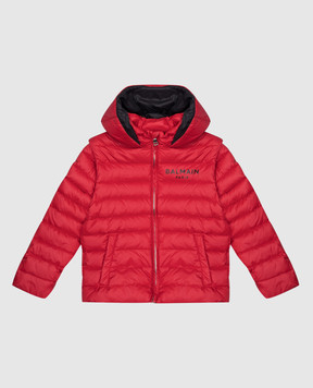 Balmain Children's red down jacket with logo print BV2P37N0014410