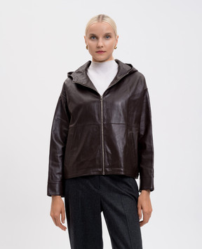 Yves Salomon Brown leather jacket with hood 23EYV20161APXX